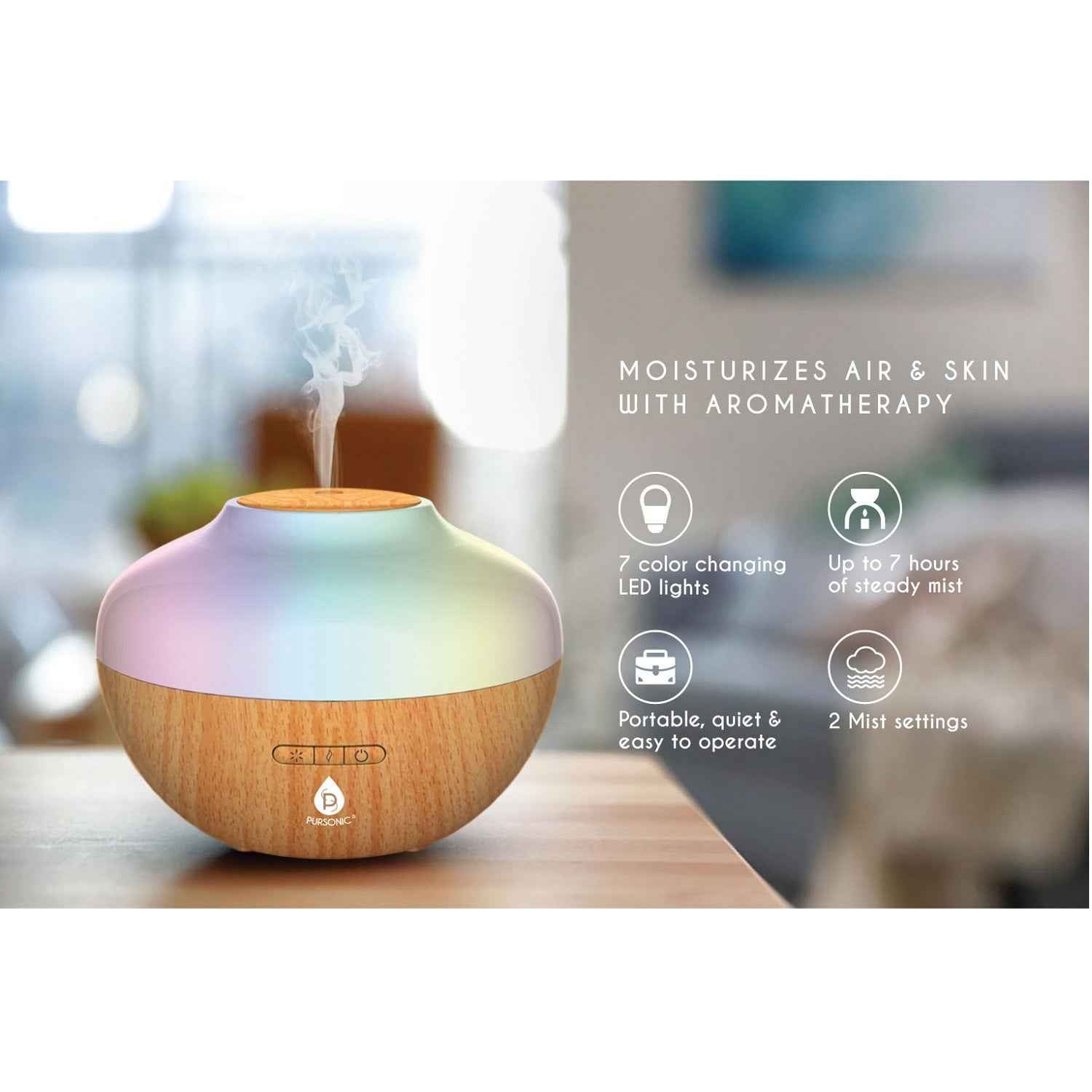 Aromatherapy Diffuser Set with Ultrasonic Technology - 300ml Capacity, Includes Top 3 Essential Oils, 2 Mist Settings, and 7 Ambient Light Options - Ignara Living